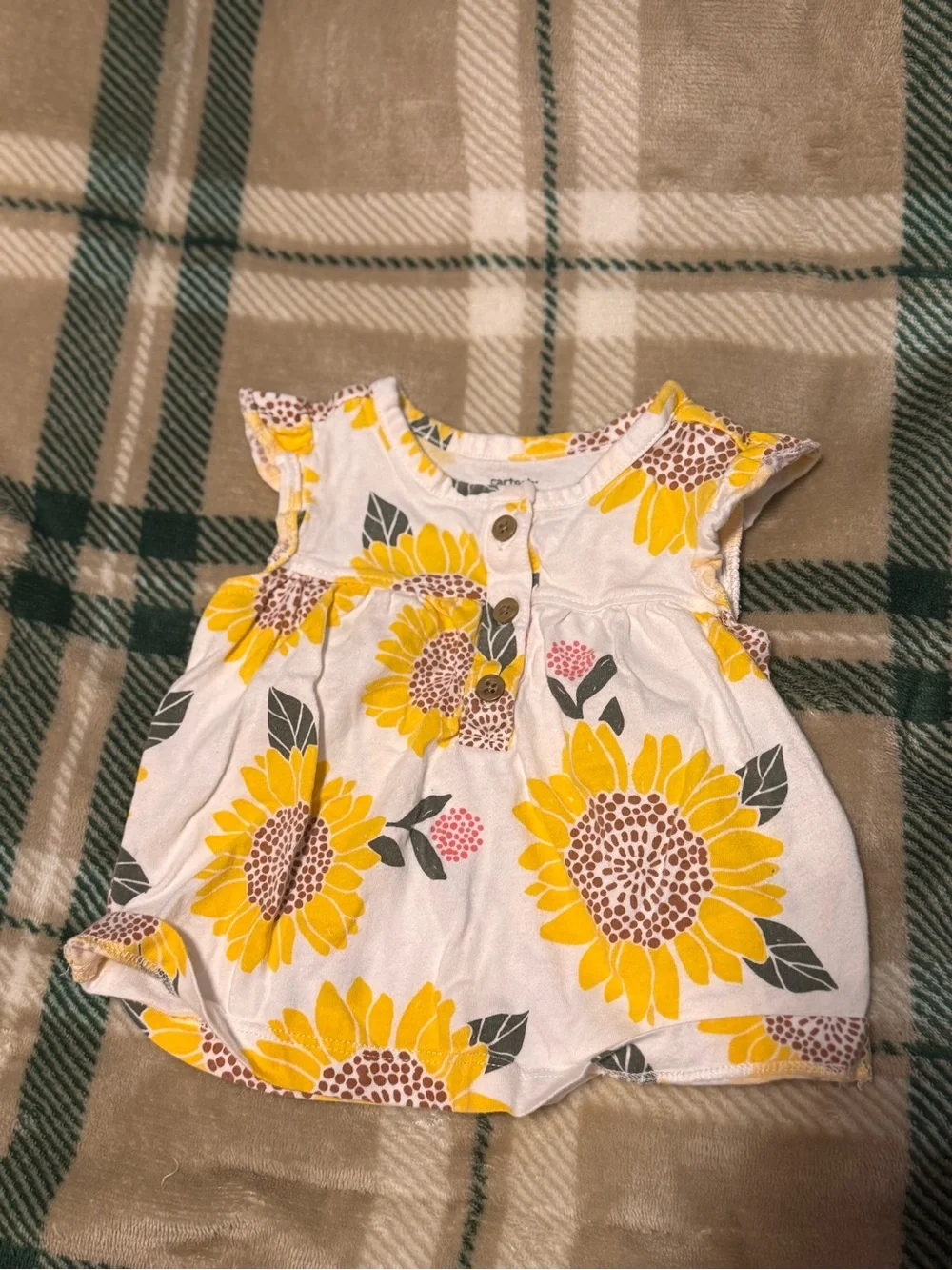 Carter's White Baby top with Yellow Sunflower Print